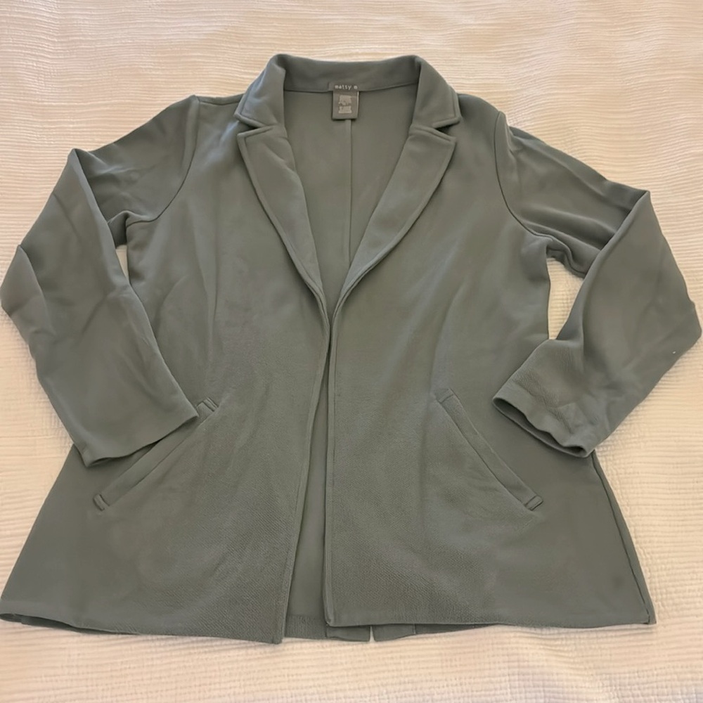 Dark sage green textured blazer, size L, matty m